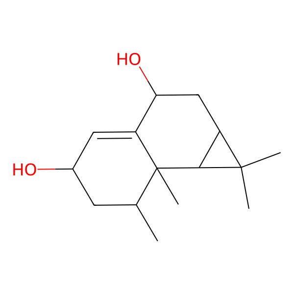 2D Structure of (1aR,3S,5R,7R,7aR,7bS)-1,1,7,7a-tetramethyl-2,3,5,6,7,7b-hexahydro-1aH-cyclopropa[a]naphthalene-3,5-diol