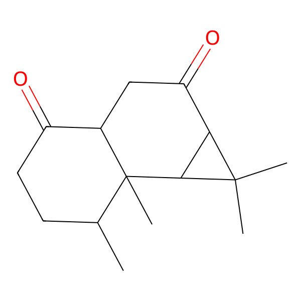 2D Structure of (1aR,3aR,7R,7aR,7bS)-1,1,7,7a-tetramethyl-3,3a,5,6,7,7b-hexahydro-1aH-cyclopropa[a]naphthalene-2,4-dione