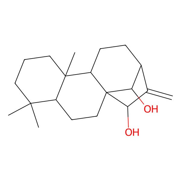 2D Structure of (1S,4R,9R,10S,13S,15R,16R)-5,5,9-trimethyl-14-methylidenetetracyclo[11.2.1.01,10.04,9]hexadecane-15,16-diol