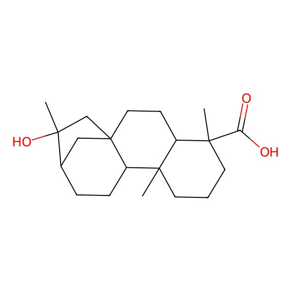 2D Structure of Kauran-18-oic acid, 16-hydroxy-, (4alpha)-