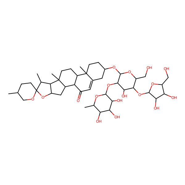 2D Structure of (1S,2S,4S,5'R,6R,7S,8R,9S,12S,13R,16S)-16-[(2R,3R,4S,5S,6R)-5-[(2S,3R,4R,5S)-3,4-dihydroxy-5-(hydroxymethyl)oxolan-2-yl]oxy-4-hydroxy-6-(hydroxymethyl)-3-[(2S,3R,4R,5R,6S)-3,4,5-trihydroxy-6-methyloxan-2-yl]oxyoxan-2-yl]oxy-5',7,9,13-tetramethylspiro[5-oxapentacyclo[10.8.0.02,9.04,8.013,18]icos-18-ene-6,2'-oxane]-20-one