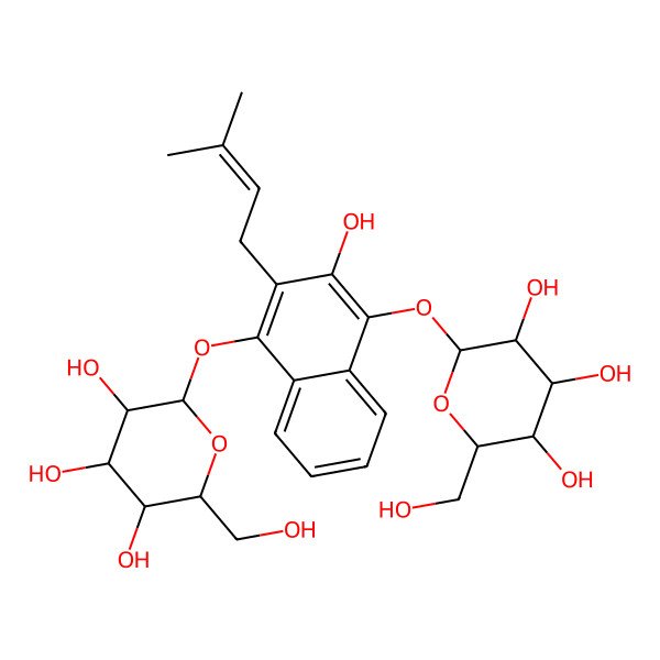 2D Structure of (2R,3S,4S,5R,6S)-2-(hydroxymethyl)-6-[3-hydroxy-2-(3-methylbut-2-enyl)-4-[(2S,3R,4S,5S,6R)-3,4,5-trihydroxy-6-(hydroxymethyl)oxan-2-yl]oxynaphthalen-1-yl]oxyoxane-3,4,5-triol