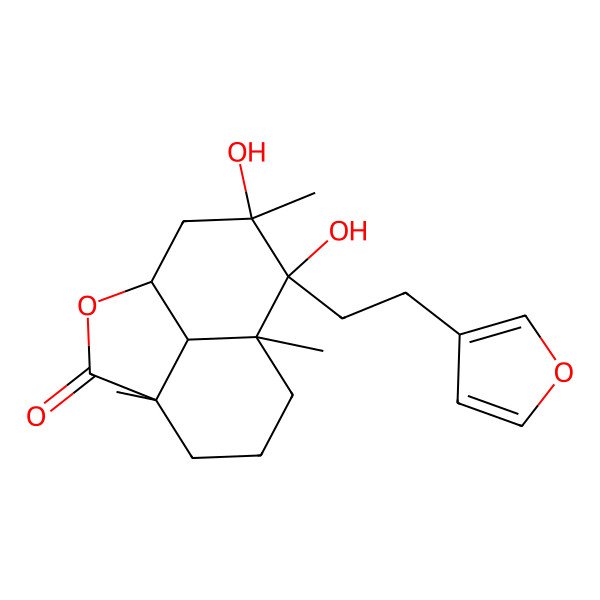 2D Structure of (1R,4S,8S,9S,10S)-9-[2-(furan-3-yl)ethyl]-9,10-dihydroxy-4,8,10-trimethyl-2-oxatricyclo[6.3.1.04,12]dodecan-3-one