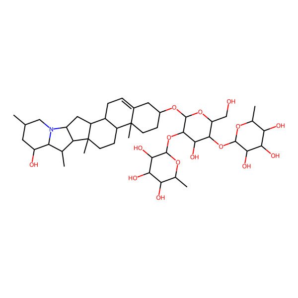 2D Structure of (2S,3R,4R,5R,6S)-2-[(2R,3S,4S,5R,6R)-4-hydroxy-2-(hydroxymethyl)-6-[[(1S,2S,7S,10R,11S,14S,15R,16S,17S,18S,20S,23S)-18-hydroxy-10,14,16,20-tetramethyl-22-azahexacyclo[12.10.0.02,11.05,10.015,23.017,22]tetracos-4-en-7-yl]oxy]-5-[(2S,3R,4R,5R,6S)-3,4,5-trihydroxy-6-methyloxan-2-yl]oxyoxan-3-yl]oxy-6-methyloxane-3,4,5-triol