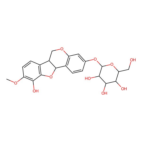 2D Structure of (2S,3R,4S,5S,6R)-2-[[(6aR,11aR)-10-hydroxy-9-methoxy-6a,11a-dihydro-6H-[1]benzofuro[3,2-c]chromen-3-yl]oxy]-6-(hydroxymethyl)oxane-3,4,5-triol