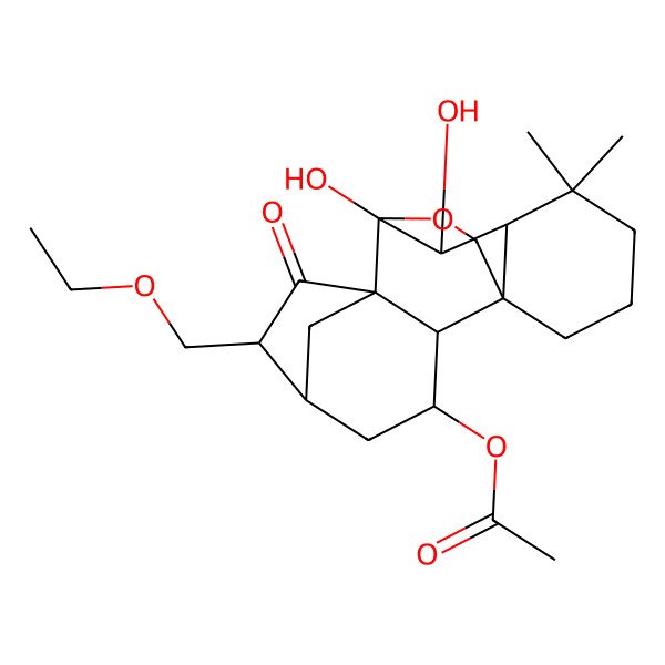 2D Structure of [(1S,2S,3R,5S,6S,8S,9S,10S,11R)-6-(ethoxymethyl)-9,10-dihydroxy-12,12-dimethyl-7-oxo-17-oxapentacyclo[7.6.2.15,8.01,11.02,8]octadecan-3-yl] acetate