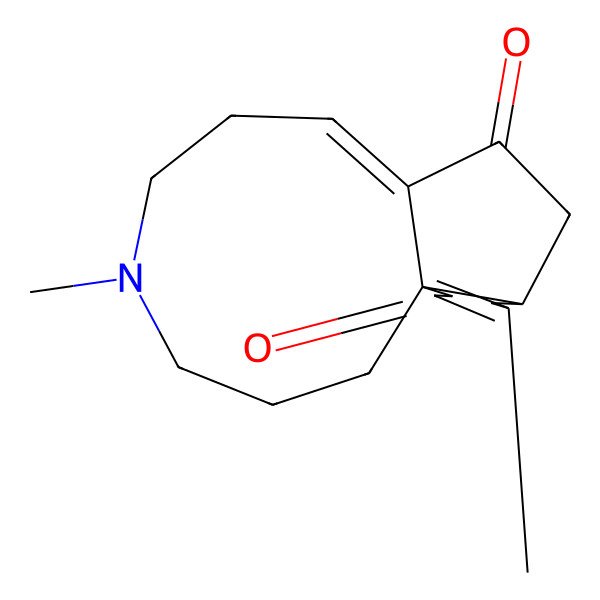 2D Structure of (1S,6S,9E)-4,13-dimethyl-13-azatricyclo[7.7.0.01,6]hexadeca-3,9-diene-2,8-dione