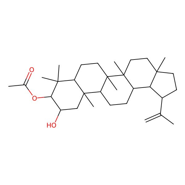 2D Structure of [(1R,3aR,5aR,5bR,7aR,9S,10R,11aR,11bR,13aR,13bR)-10-hydroxy-3a,5a,5b,8,8,11a-hexamethyl-1-prop-1-en-2-yl-1,2,3,4,5,6,7,7a,9,10,11,11b,12,13,13a,13b-hexadecahydrocyclopenta[a]chrysen-9-yl] acetate