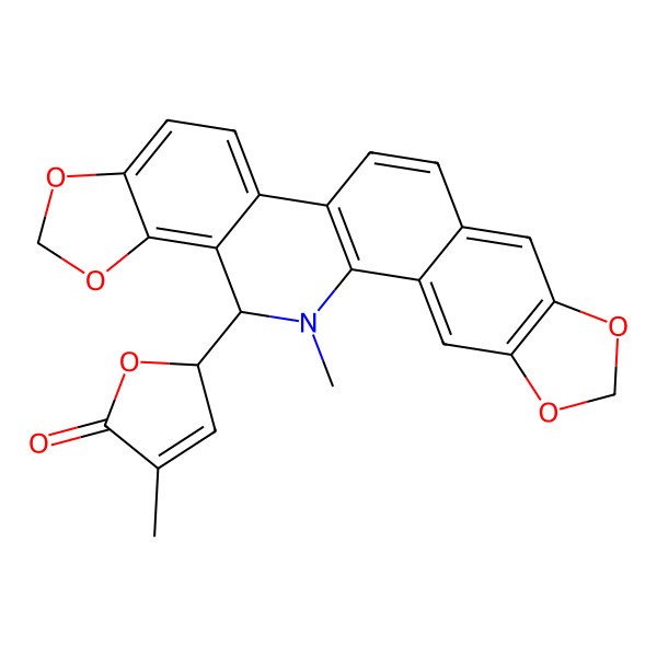 2D Structure of (2R)-4-methyl-2-[(23S)-24-methyl-5,7,18,20-tetraoxa-24-azahexacyclo[11.11.0.02,10.04,8.014,22.017,21]tetracosa-1(13),2,4(8),9,11,14(22),15,17(21)-octaen-23-yl]-2H-furan-5-one