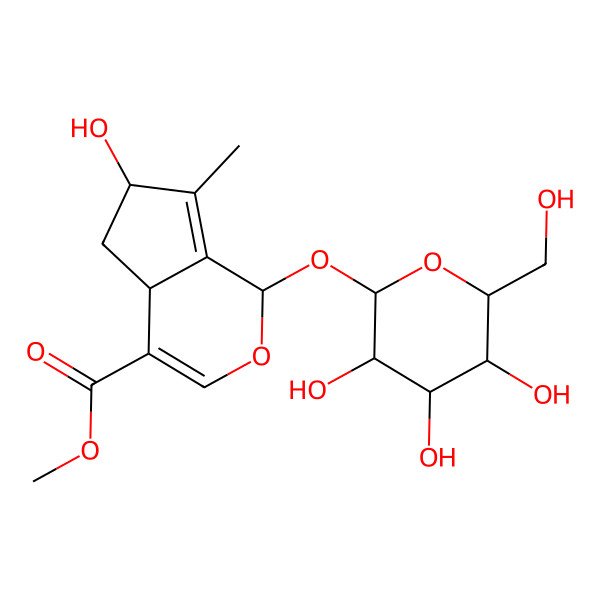 2D Structure of methyl (1S,6S)-6-hydroxy-7-methyl-1-[(2S,3R,4S,5S,6R)-3,4,5-trihydroxy-6-(hydroxymethyl)oxan-2-yl]oxy-1,4a,5,6-tetrahydrocyclopenta[c]pyran-4-carboxylate