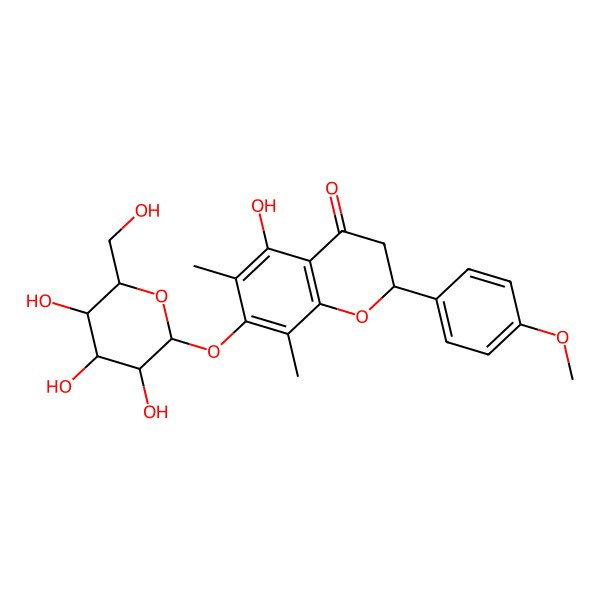 2D Structure of (2S)-5-hydroxy-2-(4-methoxyphenyl)-6,8-dimethyl-7-[(2S,3R,4S,5S,6R)-3,4,5-trihydroxy-6-(hydroxymethyl)oxan-2-yl]oxy-2,3-dihydrochromen-4-one