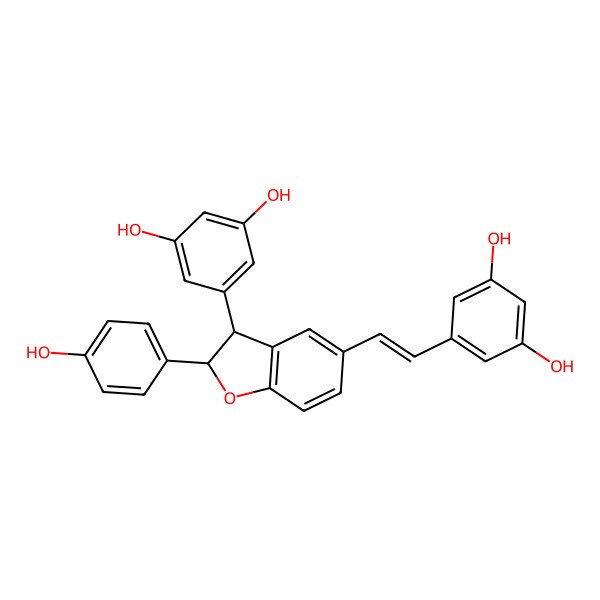 2D Structure of 5-[(Z)-2-[(2R,3S)-3-(3,5-dihydroxyphenyl)-2-(4-hydroxyphenyl)-2,3-dihydro-1-benzofuran-5-yl]ethenyl]benzene-1,3-diol
