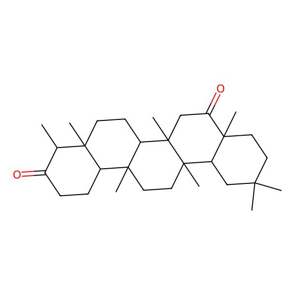 2D Structure of (4R,4aS,6aS,6aS,6bR,8aS,12aS,14aS,14bS)-4,4a,6a,6b,8a,11,11,14a-octamethyl-1,2,4,5,6,6a,7,9,10,12,12a,13,14,14b-tetradecahydropicene-3,8-dione 2D Structure of (4R,4aS,6aS,6aS,6bR,8aS,12aS,14aS,14bS)-4,4a,6a,6b,8a,11,11,14a-octamethyl-1,2,4,5,6,6a,7,9,10,12,12a,13,14,14b-tetradecahydropicene-3,8-dione
