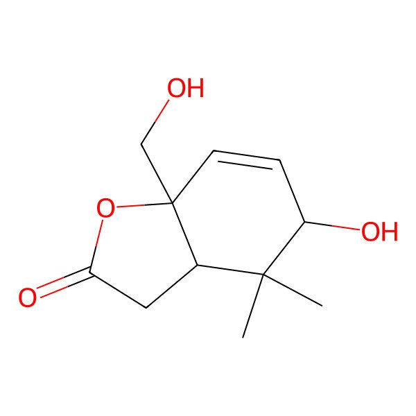 2D Structure of (3aS,5R,7aR)-5-hydroxy-7a-(hydroxymethyl)-4,4-dimethyl-3a,5-dihydro-3H-1-benzofuran-2-one 2D Structure of (3aS,5R,7aR)-5-hydroxy-7a-(hydroxymethyl)-4,4-dimethyl-3a,5-dihydro-3H-1-benzofuran-2-one