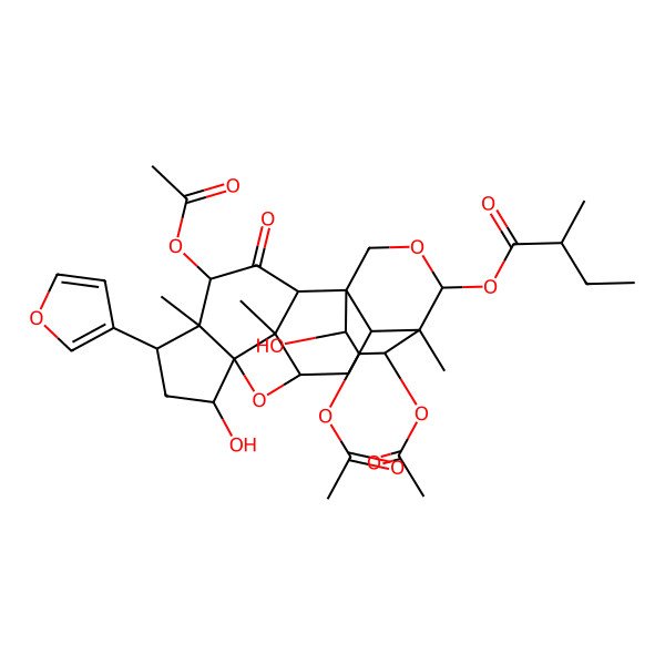2D Structure of [(1S,2R,4R,5R,6S,8R,9R,10S,11R,13R,14R,15S,18R,19R,20S)-4,19,20-triacetyloxy-6-(furan-3-yl)-8,18-dihydroxy-5,10,14-trimethyl-3-oxo-16,21-dioxahexacyclo[12.3.3.19,11.01,13.02,10.05,9]henicosan-15-yl] 2-methylbutanoate