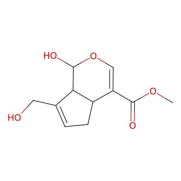2D Structure of methyl (1R)-1-hydroxy-7-(hydroxymethyl)-1,4a,5,7a-tetrahydrocyclopenta[c]pyran-4-carboxylate