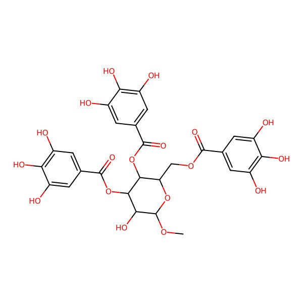 2D Structure of galloyl(-3)[galloyl(-4)][galloyl(-6)]b-Glc1Me