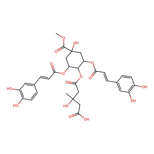 2D Structure of Methyl 3,5-di-O-caffeoyl-4-O-(3-hydroxy-3-methyl)-glutaroylquinate 2D Structure of Methyl 3,5-di-O-caffeoyl-4-O-(3-hydroxy-3-methyl)-glutaroylquinate