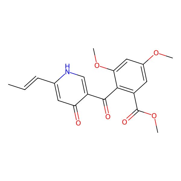 2D Structure of methyl 3,5-dimethoxy-2-[4-oxo-6-[(E)-prop-1-enyl]-1H-pyridine-3-carbonyl]benzoate