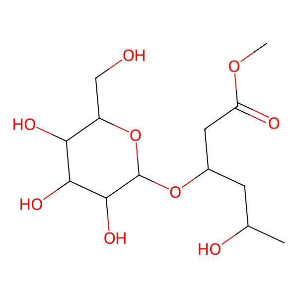 2D Structure of methyl 5-hydroxy-3-[(2R,3R,4S,5S,6R)-3,4,5-trihydroxy-6-(hydroxymethyl)oxan-2-yl]oxyhexanoate