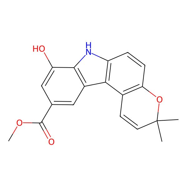 2D Structure of methyl 8-hydroxy-3,3-dimethyl-7H-pyrano[2,3-c]carbazole-10-carboxylate