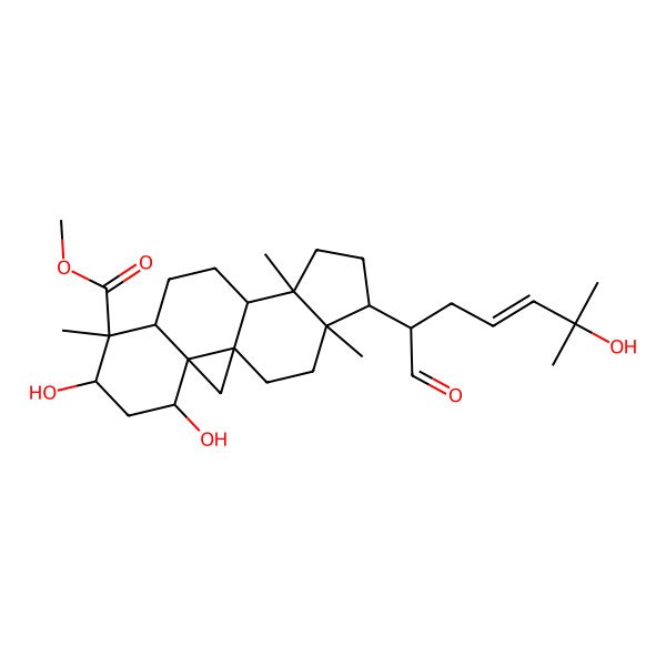 2D Structure of methyl (1S,3S,4S,6S,7S,8R,11S,12S,15R,16R)-4,6-dihydroxy-15-[(E,2R)-6-hydroxy-6-methyl-1-oxohept-4-en-2-yl]-7,12,16-trimethylpentacyclo[9.7.0.01,3.03,8.012,16]octadecane-7-carboxylate