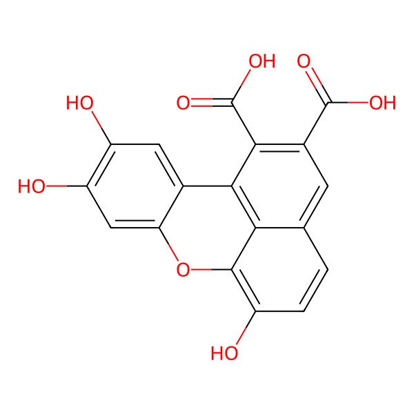 2D Structure of 4,5,10-Trihydroxy-8-oxatetracyclo[7.7.1.02,7.013,17]heptadeca-1(17),2,4,6,9,11,13,15-octaene-15,16-dicarboxylic acid