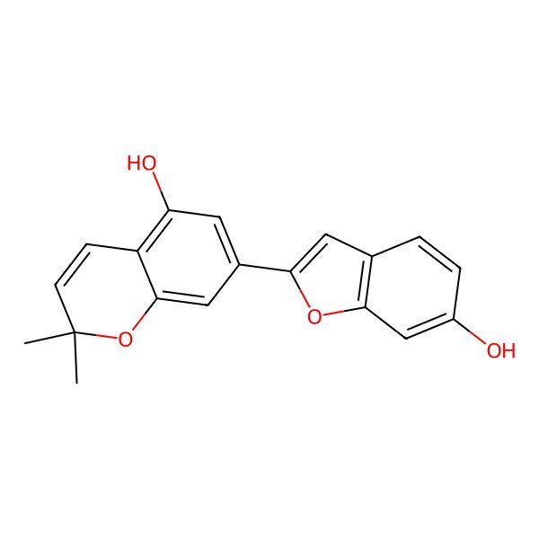 2D Structure of 7-(6-hydroxy-1-benzofuran-2-yl)-2,2-dimethyl-2H-chromen-5-ol