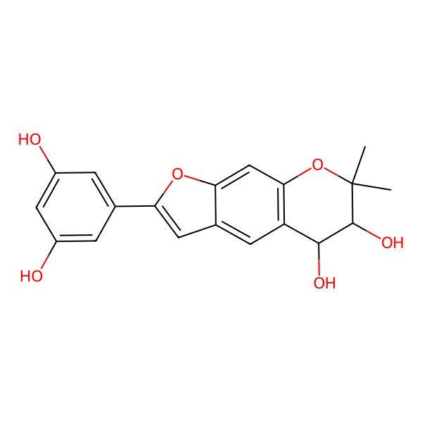 2D Structure of 2-(3,5-Dihydroxyphenyl)-7,7-dimethyl-5,6-dihydrofuro[3,2-g]chromene-5,6-diol
