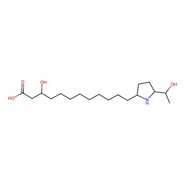 2D Structure of (3R)-3-hydroxy-12-[(2S,5S)-5-[(1S)-1-hydroxyethyl]pyrrolidin-2-yl]dodecanoic acid