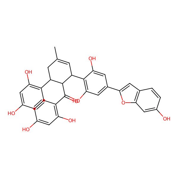 2D Structure of ((1S,2R,6R)-2-(2,6-Dihydroxy-4-(6-hydroxy-2-benzofuranyl)phenyl)-6-(2,4-dihydroxyphenyl)-4-methyl-3-cyclohexen-1-yl)(2,4-dihydroxyphenyl)methanone