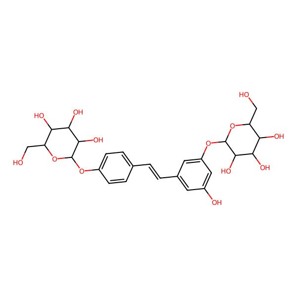 2D Structure of (2R,3S,4S,5R,6S)-2-(hydroxymethyl)-6-[4-[(E)-2-[3-hydroxy-5-[(2S,3R,4S,5S,6R)-3,4,5-trihydroxy-6-(hydroxymethyl)oxan-2-yl]oxyphenyl]ethenyl]phenoxy]oxane-3,4,5-triol