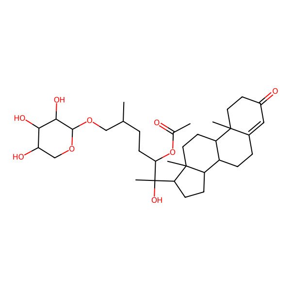 2D Structure of [(2R,3R,6S)-2-[(8S,9S,10R,13S,14S,17S)-10,13-dimethyl-3-oxo-1,2,6,7,8,9,11,12,14,15,16,17-dodecahydrocyclopenta[a]phenanthren-17-yl]-2-hydroxy-6-methyl-7-[(2R,3S,4R,5R)-3,4,5-trihydroxyoxan-2-yl]oxyheptan-3-yl] acetate