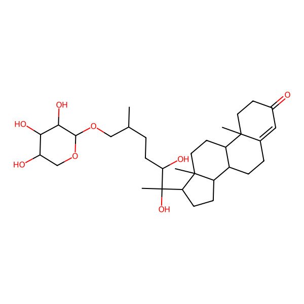 2D Structure of (8S,9S,10R,13S,14S,17S)-17-[(2R,3R,6S)-2,3-dihydroxy-6-methyl-7-[(2R,3S,4R,5R)-3,4,5-trihydroxyoxan-2-yl]oxyheptan-2-yl]-10,13-dimethyl-1,2,6,7,8,9,11,12,14,15,16,17-dodecahydrocyclopenta[a]phenanthren-3-one