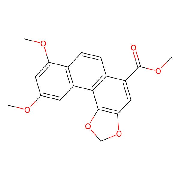 2D Structure of Naphtho(2,1-g)(1,3)benzodioxole-5-carboxylic acid, 8,10-dimethoxy-, methyl ester