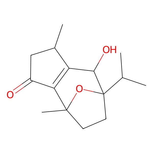 2D Structure of (1R,5R,7R,8R)-7-hydroxy-1,5-dimethyl-8-propan-2-yl-11-oxatricyclo[6.2.1.02,6]undec-2(6)-en-3-one