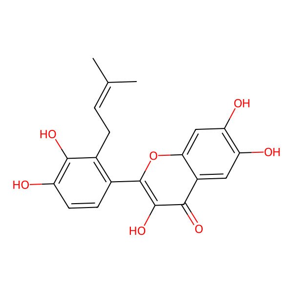 2D Structure of 2-(3,4-Dihydroxy-2-(3-methyl-2-buten-1-yl)phenyl)-3,6,7-trihydroxy-4H-1-benzopyran-4-one