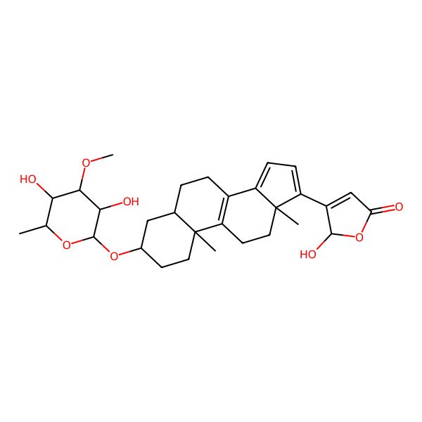 2D Structure of 3-[(3S,5R,10S,13S)-3-[(2R,3R,4S,5S,6R)-3,5-dihydroxy-4-methoxy-6-methyloxan-2-yl]oxy-10,13-dimethyl-2,3,4,5,6,7,11,12-octahydro-1H-cyclopenta[a]phenanthren-17-yl]-2-hydroxy-2H-furan-5-one