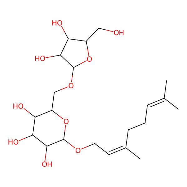 2D Structure of (2R,3S,4S,5R,6R)-2-[[(2R,3R,4R,5S)-3,4-dihydroxy-5-(hydroxymethyl)oxolan-2-yl]oxymethyl]-6-[(2Z)-3,7-dimethylocta-2,6-dienoxy]oxane-3,4,5-triol