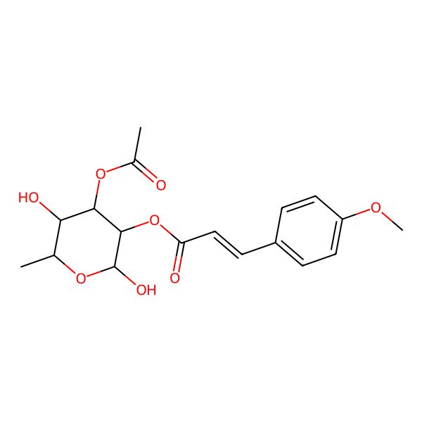 2D Structure of [(2R,3R,4R,5S,6S)-4-acetyloxy-2,5-dihydroxy-6-methyloxan-3-yl] (E)-3-(4-methoxyphenyl)prop-2-enoate