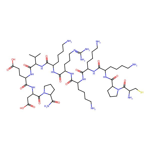2D Structure of H-Cys-Pro-Lys-Lys-Lys-Arg-Lys-Val-Glu-Asp-Pro-NH2 2D Structure of H-Cys-Pro-Lys-Lys-Lys-Arg-Lys-Val-Glu-Asp-Pro-NH2
