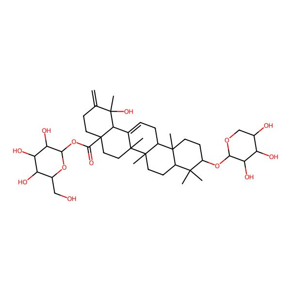 2D Structure of [(2S,3R,4S,5S,6R)-3,4,5-trihydroxy-6-(hydroxymethyl)oxan-2-yl] (1S,4aR,6aR,6aS,6bR,8aR,10S,12aR,14bS)-1-hydroxy-1,6a,6b,9,9,12a-hexamethyl-2-methylidene-10-[(2S,3R,4S,5R)-3,4,5-trihydroxyoxan-2-yl]oxy-4,5,6,6a,7,8,8a,10,11,12,13,14b-dodecahydro-3H-picene-4a-carboxylate