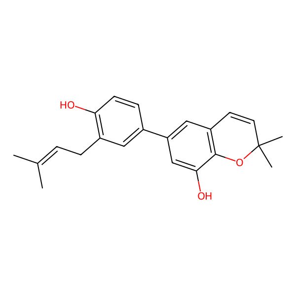 2D Structure of 6-[4-Hydroxy-3-(3-methylbut-2-enyl)phenyl]-2,2-dimethylchromen-8-ol