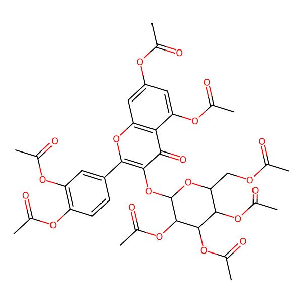 2D Structure of [(2R,3S,4S,5R,6S)-3,4,5-triacetyloxy-6-[5,7-diacetyloxy-2-(3,4-diacetyloxyphenyl)-4-oxochromen-3-yl]oxyoxan-2-yl]methyl acetate