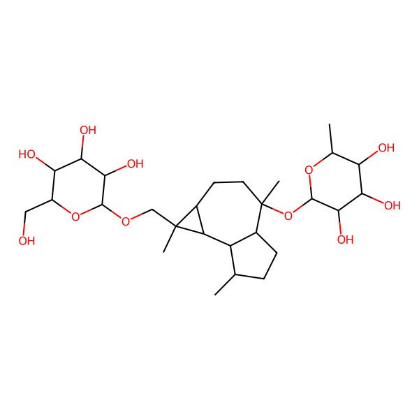 2D Structure of (2S,3R,4S,5R,6R)-2-[[(1S,1aR,4R,4aS,7R,7aS,7bS)-1,4,7-trimethyl-1-[[(2R,3R,4S,5S,6R)-3,4,5-trihydroxy-6-(hydroxymethyl)oxan-2-yl]oxymethyl]-2,3,4a,5,6,7,7a,7b-octahydro-1aH-cyclopropa[e]azulen-4-yl]oxy]-6-methyloxane-3,4,5-triol