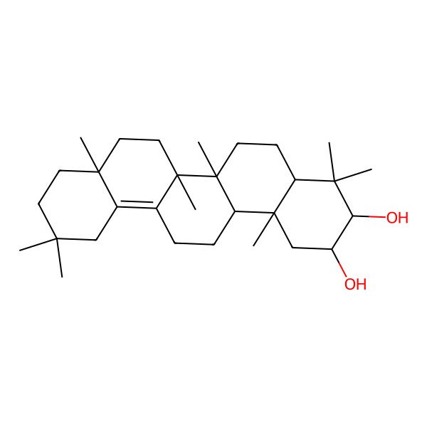 2D Structure of (2S,3R,4aR,6aR,6bS,8aR,14aR,14bR)-4,4,6a,6b,8a,11,11,14b-octamethyl-1,2,3,4a,5,6,7,8,9,10,12,13,14,14a-tetradecahydropicene-2,3-diol
