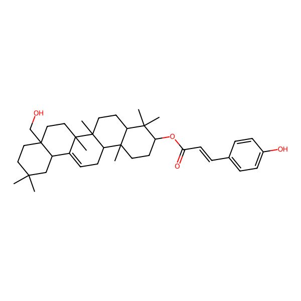 2D Structure of [(3S,4aR,6aR,6bS,8aS,12aS,14aR,14bR)-8a-(hydroxymethyl)-4,4,6a,6b,11,11,14b-heptamethyl-1,2,3,4a,5,6,7,8,9,10,12,12a,14,14a-tetradecahydropicen-3-yl] (Z)-3-(4-hydroxyphenyl)prop-2-enoate