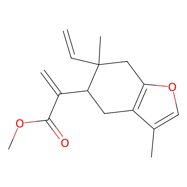 2D Structure of p-Mentha-4,8-diene-2-acetic acid, 5,9-epoxy-alpha-methylene-1-vinyl-, methyl ester