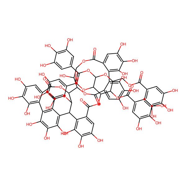 2D Structure of [(2S,3R,4S,5R,6R)-2,3,5-tris[(3,4,5-trihydroxybenzoyl)oxy]-6-[(3,4,5-trihydroxybenzoyl)oxymethyl]oxan-4-yl] 2-[(14S,15S,19R)-14-[(10R)-3,4,5,11,17,18,19-heptahydroxy-8,14-dioxo-9,13-dioxatricyclo[13.4.0.02,7]nonadeca-1(19),2,4,6,15,17-hexaen-10-yl]-2,3,4,7,8,9-hexahydroxy-12,17-dioxo-13,16-dioxatetracyclo[13.3.1.05,18.06,11]nonadeca-1,3,5(18),6,8,10-hexaen-19-yl]-3,4,5-trihydroxybenzoate