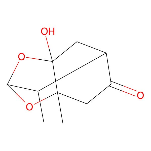 2D Structure of (1S,3S,6R,8R)-8-hydroxy-3,10-dimethyl-2,9-dioxatricyclo[4.3.1.03,8]decan-5-one